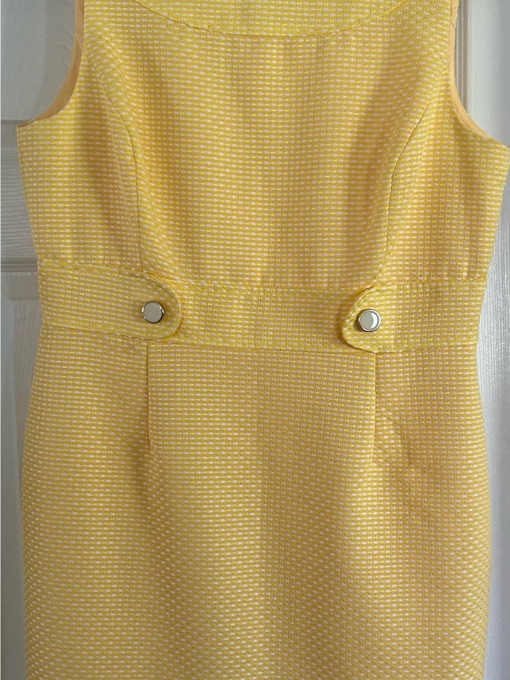 Sleeveless Yellow Textured Sheath Dress - Knee Length